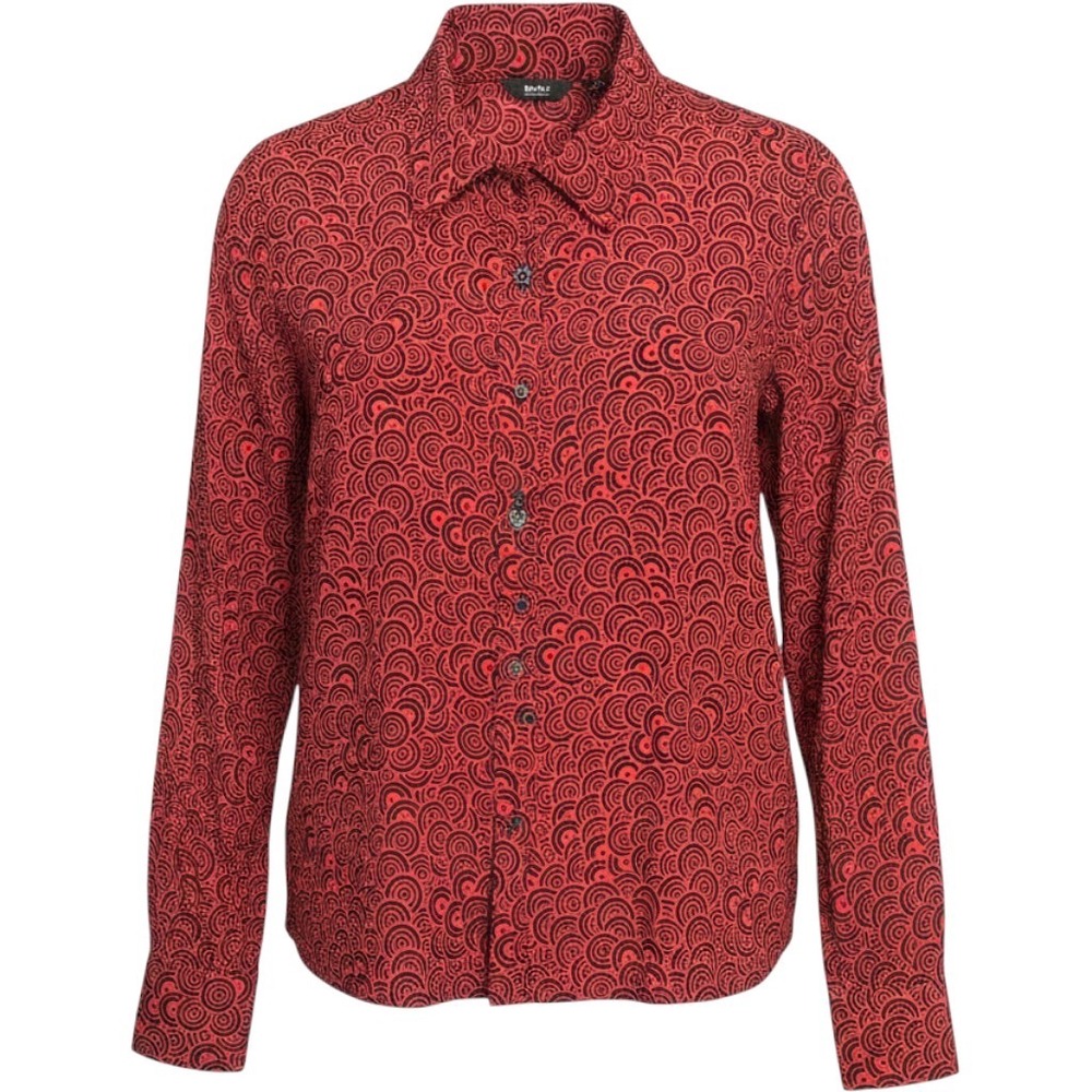 Mossimo Womens Red Black Silk Swirl Print Long Sleeve Button Down Shirt Medium
